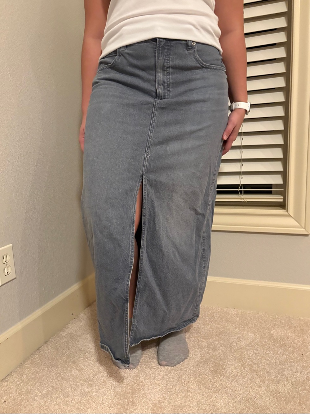 Universal Thread Light Gray Denim Maxi Skirt with Front Slit